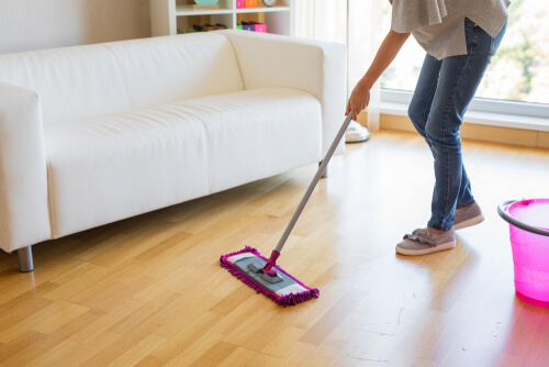 Woman mopping wood floors